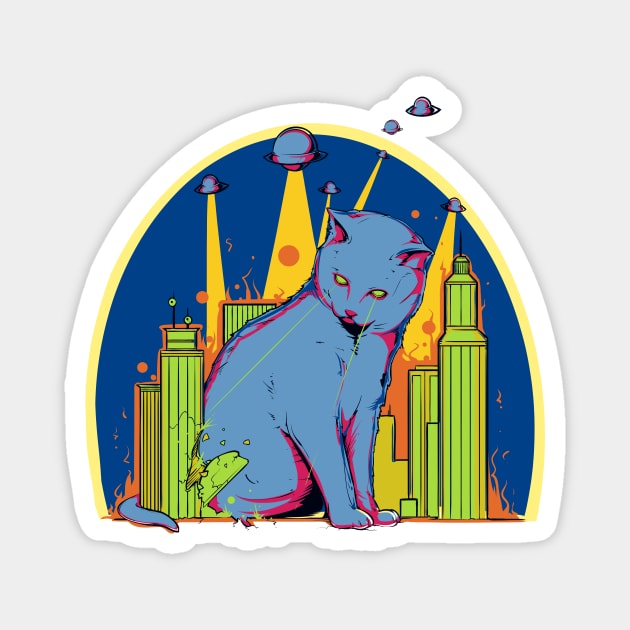 Giant Laser Cat From Space Attacks City Magnet by LittleBunnySunshine