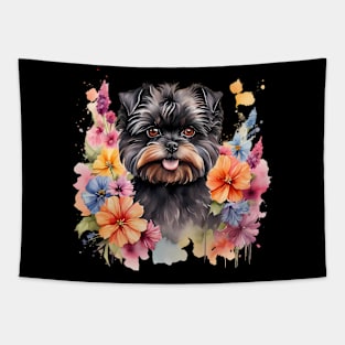 An affenpinscher decorated with beautiful watercolor flowers Tapestry