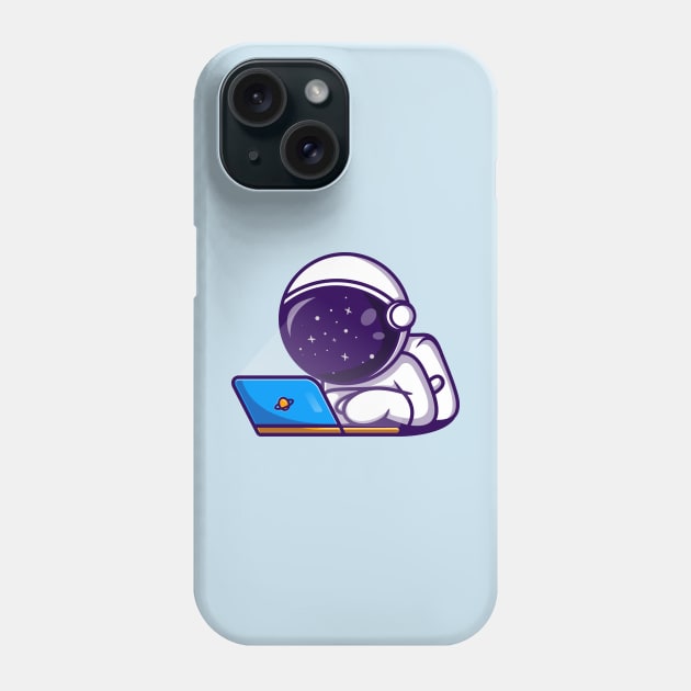 Cute Astronaut Working On Laptop Cartoon Phone Case by Catalyst Labs