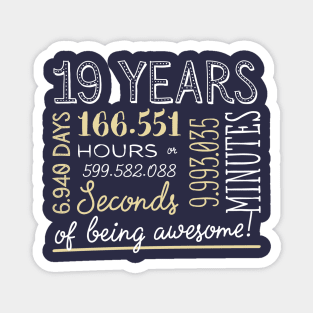 19th Birthday Gifts - 19 Years of being Awesome in Hours & Seconds Magnet