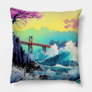 Rising waves and bridge Pillow