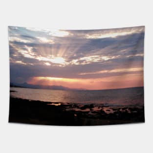 Beautiful purple pink orange sunset over ocean photo Tapestry