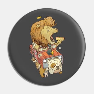 Lion in a Dog Car Pin