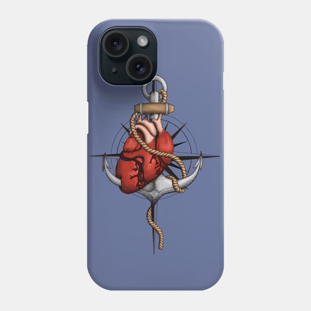 Love and Sea (anchor with heart and compass) Phone Case by beatrizxe