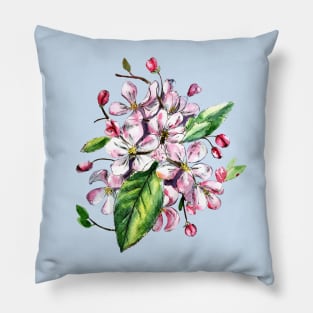 Apple Blossom Flowers Watercolor Painting Pillow