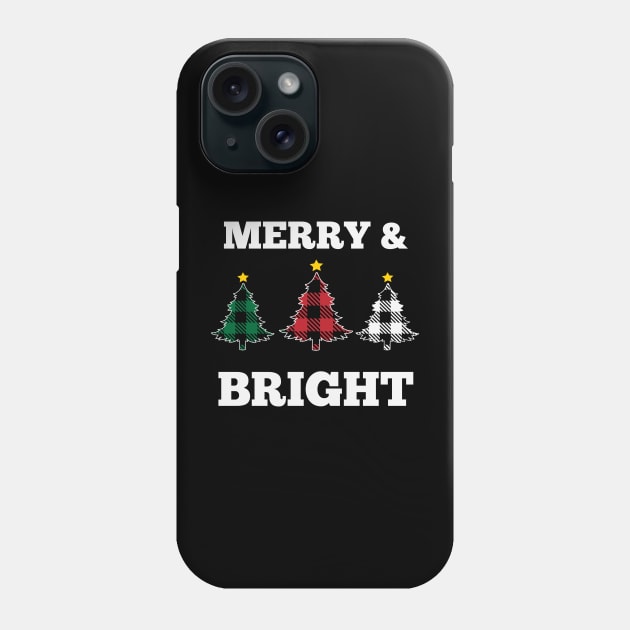 Merry and Bright Plaid Pattern Christmas Tree Ugly Holiday Sweater Phone Case by BadDesignCo