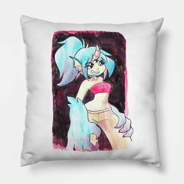 Aquatic Demon Girl Painting Pillow by saradaboru