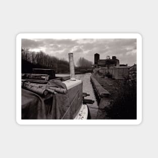 Narrow boat moored next to the canal - Stoke on Trent, UK Magnet