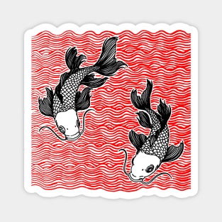 Double Koi Fish Great Wave Tattoo Red Blk Magnet