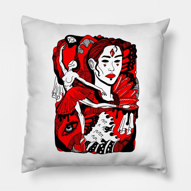 Red and Black Ballerina Pillow by kenallouis