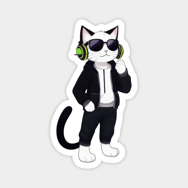 Cool Cat with Headphones and Sunglasses - Funny Feline Vibes Magnet by Rishirt