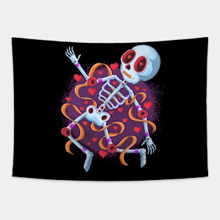 Cute Heart Skeleton - The Fallen Lover- Dia De Los Muertos Tapestry