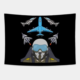 Cool Fighter Pilot Design with Jets and Airplane Tapestry