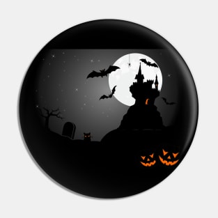 Halloween Graveyard - Pumpkins, Bats and Cats Pin