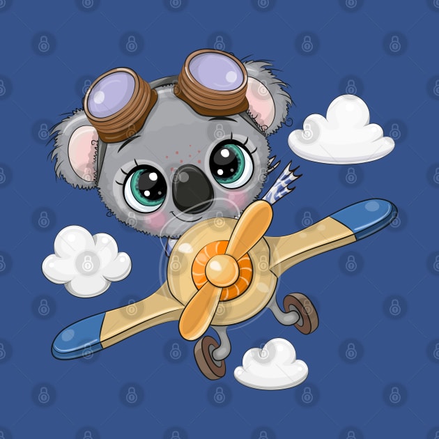 Cute koala pilot on a plane by Reginast777