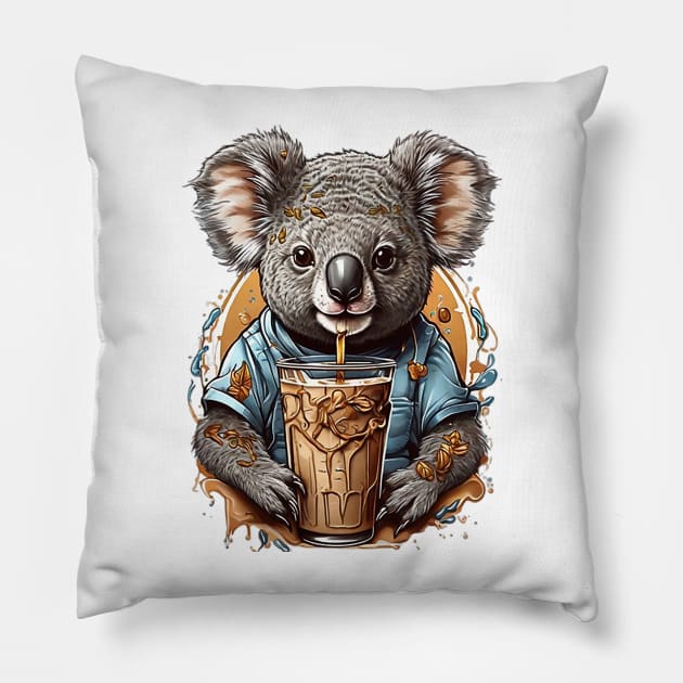 Iced Coffee and Koala Bear Pillow by likbatonboot