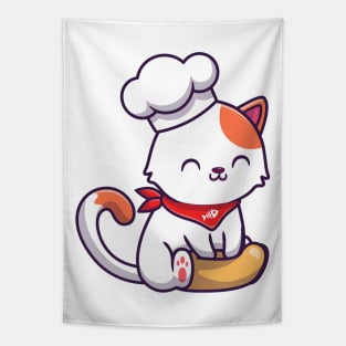 Cute Cat Chef Cooking Tapestry