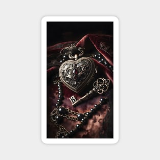 Gothic Valentine Heart Locket and Key Magnet