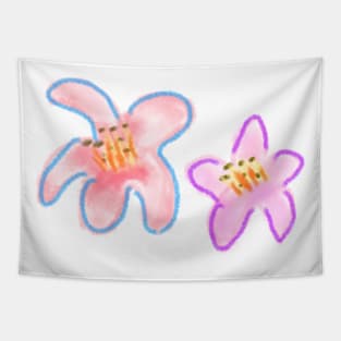 Pink blue watercolor lily flower art Tapestry