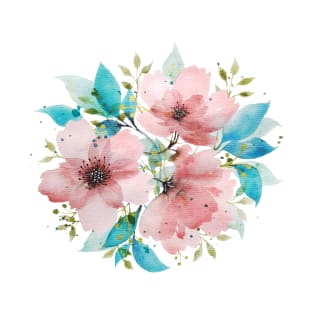 Watercolor Pink and Turquoise Botanical Arrangement 2 T-Shirt