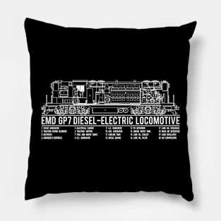 EMD GP7 American Diesel-electric Locomotive Blueprint Infographic Diagram Pillow