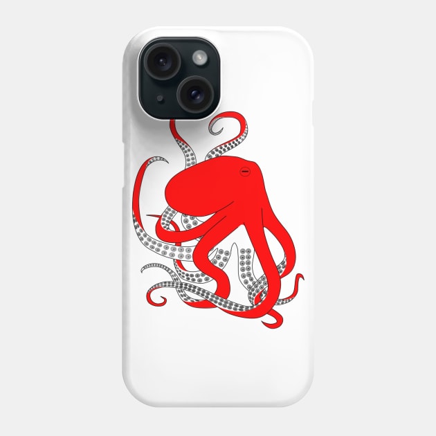 Hand drawn red octopus illustration Phone Case by WelshDesigns