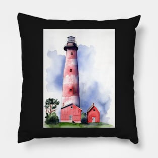 Assateague Lighthouse Watercolor Painting Pillow