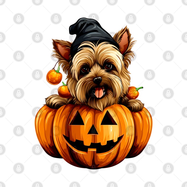 Yorkshire Terrier Dog inside Pumpkin #1 by Chromatic Fusion Studio