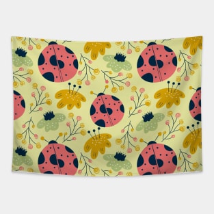 Scandinavian Spring Flowers with Ladybugs Tapestry