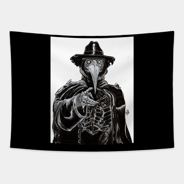 Black and White Plague Doctor Tapestry by rsacchetto