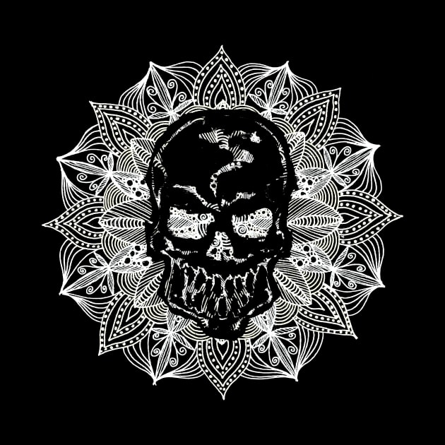 white Mandala Circle Human Skull by ZeichenbloQ