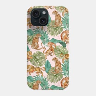 Tigers and Tropical Leaves Exotic Watercolor Phone Case