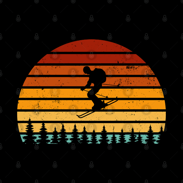 Vintage Sunset Skiing Gift For Skiers by Attia17