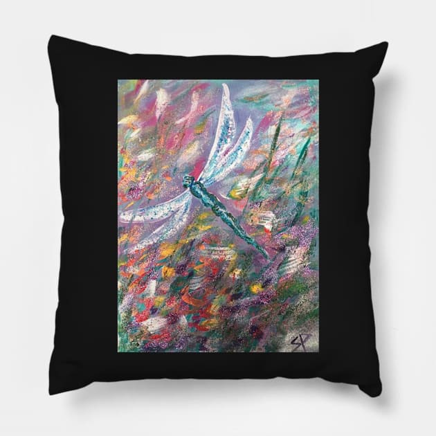 Dragonfly In Colour Pillow by saraperry