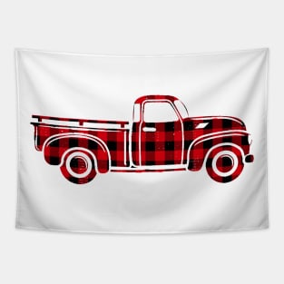 Christmas Buffalo Plaid Distressed Vintage Truck Tapestry