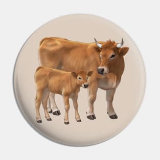 Aubrac Cow and Cute Calf Pin