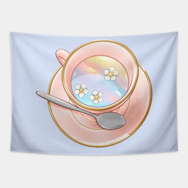 Strawberry Blossom Tea Tapestry by Avery Ota