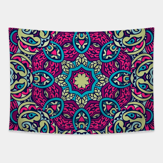 Colorful Indian Mexican Ethnic Oriental Rug Mandala Boho Pattern Tapestry by jodotodesign