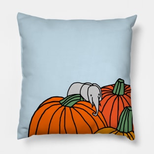 Funny Little Elephant and Halloween Pumpkins Pillow