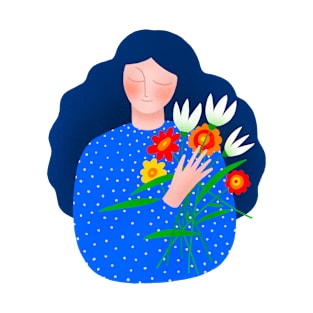 Girl with blue hair and spring flowers T-Shirt