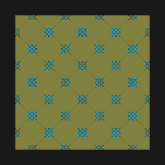 Diamond pattern on dark olive green background with interlocking teal blue motifs. A simple design with classic style. by innerspectrum