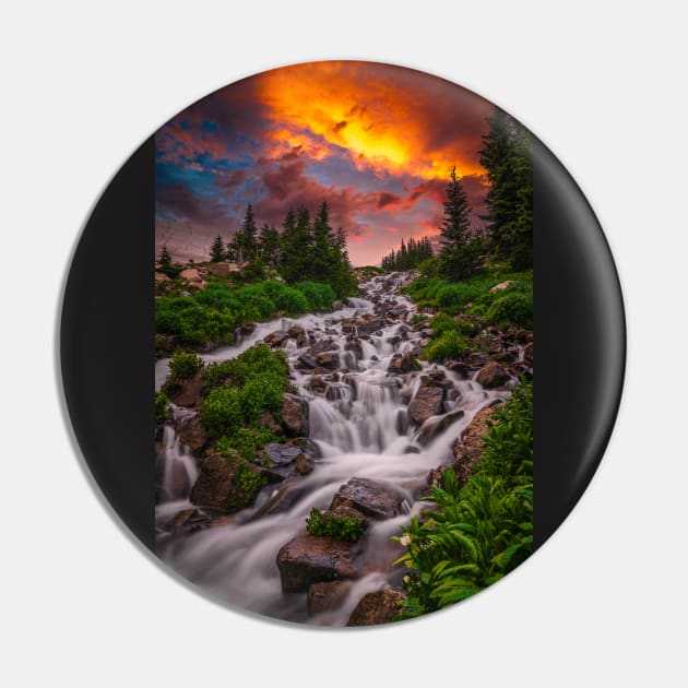 Wilderness Stream Summer Sunset Pin by ElevatedCT