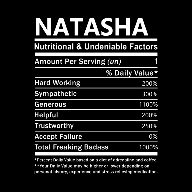 Natasha Name T Shirt - Natasha Nutritional and Undeniable Name Factors Gift Item Tee by nikitak4um