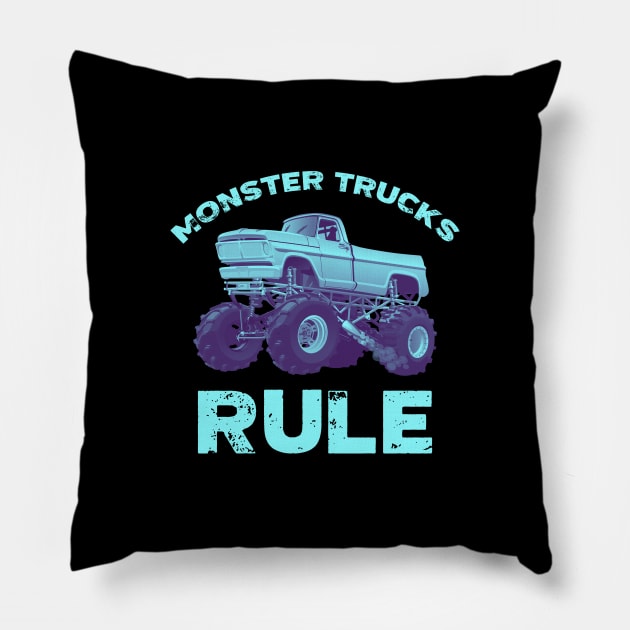 Monster Trucks Rule Pillow by TheVintageChaosCo.