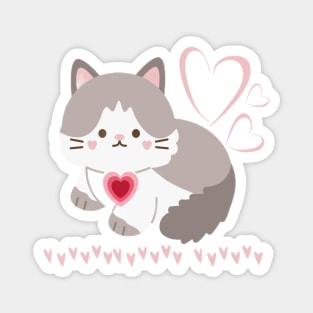 Cute Kitty with Hearts Magnet