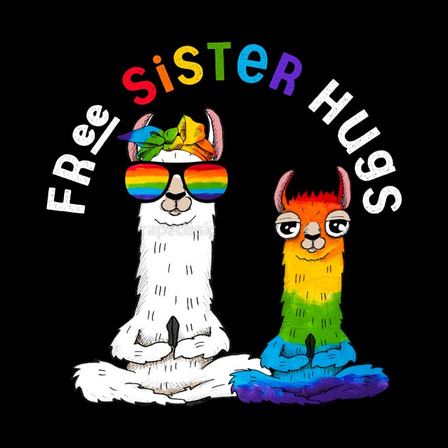 Free Sister Hugs Llama Shirt Gay Pride LGBT Rainbow Flag T-Shirt by Kaileymahoney