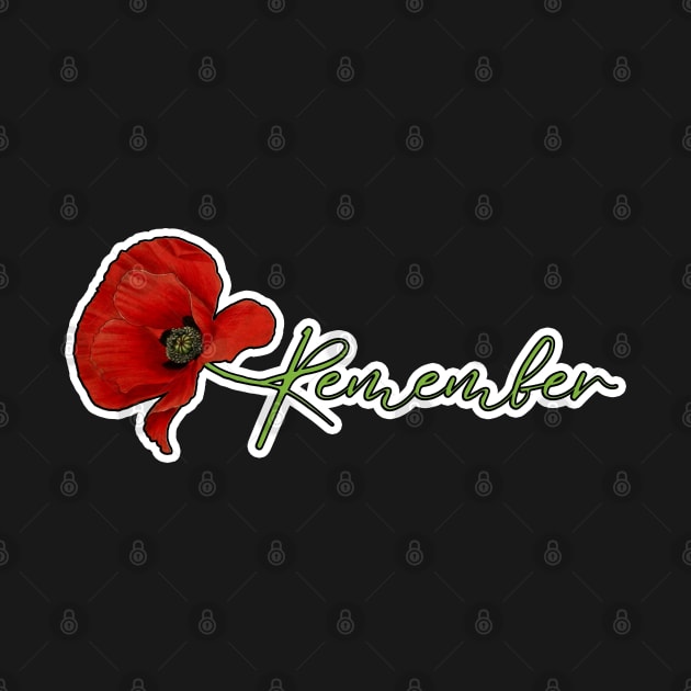 Red Poppy Flower with Memorial Text Stem Horizontal Version (MD23Mrl007) by Maikell Designs