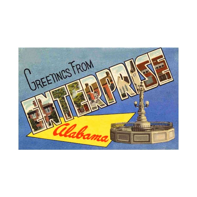 Greetings from Enterprise Alabama - Vintage Large Letter Postcard by Naves