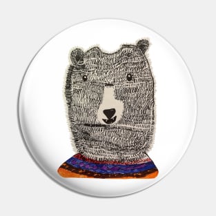 Fuzzy bear face kids art Pin