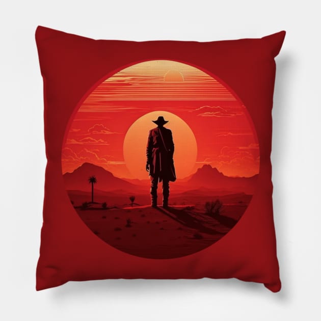 Sci-fi Gunfighter Sunset Pillow by Star Scrunch